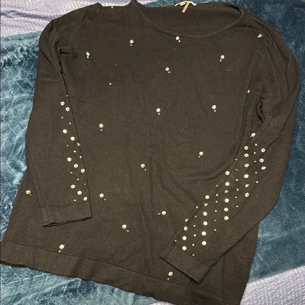 Black Crewneck Sweater with Metallic Studs